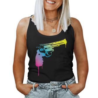 Gun Dripping Rainbow Graffiti Paint Artist Revolver Women Tank Top - Monsterry CA