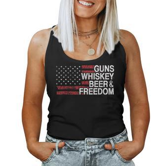 Guns Whiskey Beer And Freedom Veteran Us Flag 4Th Of July Women Tank Top - Monsterry UK