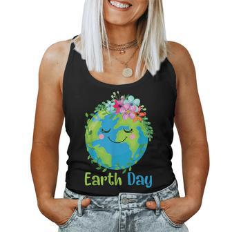Happy Earth Day 2024 Cute Earth With Floral Earth Day Women Tank Top | Mazezy