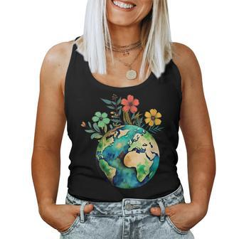 Happy Earth Day Cute Earth With Floral Earth Day 2024 Women Tank Top | Mazezy DE