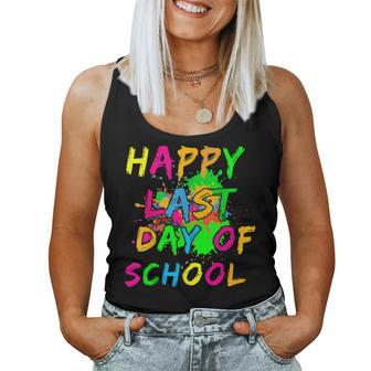 Happy Last Day Of School Paint Splatter Effect Glow Teacher Women Tank Top - Seseable