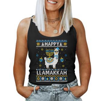 Happy Llamakkah Llama Alpaca Hanukkah Ugly Sweater Chanukah Women Tank Top | Mazezy