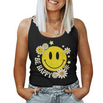 Be Happy Smile Face Retro Groovy Daisy Flower 70S Women Tank Top - Monsterry DE