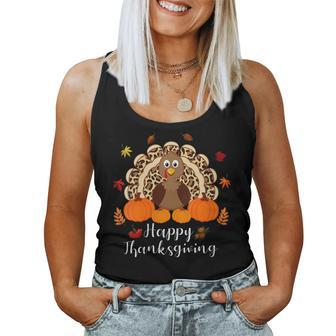 Happy Thanksgiving Turkey Day Leopard Print Pumpkin Women Tank Top - Monsterry