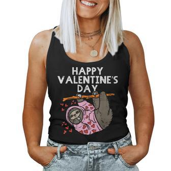 Happy Valentines Day Sloth Hearts Cute Lazy Animal Lover Women Tank Top - Monsterry