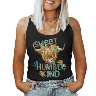 Highland Cow Sunflower Sweet Humble Kind Western Country Women Tank Top - Seseable