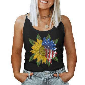 Hippie Hippies Peace Sunflower American Flag Hippy Women Tank Top - Monsterry AU
