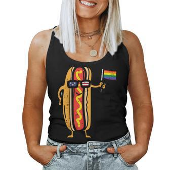 Hotdog Us Flag Sunglasses Rainbow Flag Gay Pride Lgbtq Food Women Tank Top - Monsterry CA