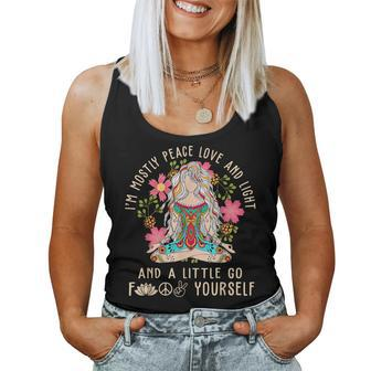 I'm Mostly Peace Love And Light Vintage Yoga Girl Meditation Women Tank Top - Monsterry