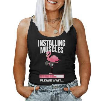 Installing Muscles Flamingo Exercise Fitness Motivation Women Tank Top - Monsterry