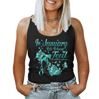 In January We Wear Teal Butterfly Cervical Cancer Awareness Women Tank Top - Monsterry