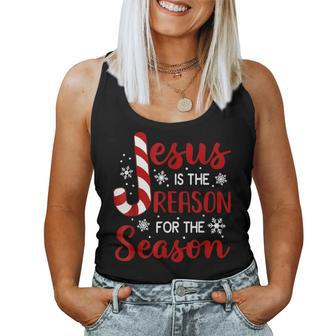 Jesus Is The Reason For The Season Christian Candy Cane Xmas Women Tank Top | Mazezy