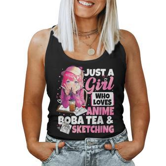 Just A Girl Who Loves Anime Boba Tea And Sketching Japanese Women Tank Top - Thegiftio UK