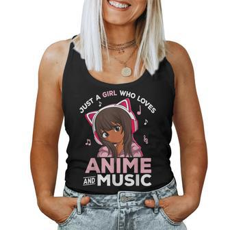 Just A Girl Who Loves Anime And Music Black Girl Anime Merch Women Tank Top - Monsterry