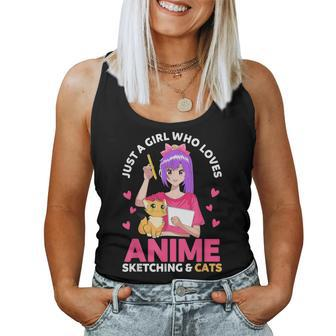 Just A Girl Who Loves Anime Sketching And Cats Kawaii Anime Women Tank Top - Monsterry