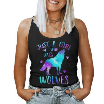 Just A Girl Who Loves Wolves Galaxy Space Cute Wolf Lover Women Tank Top - Thegiftio UK