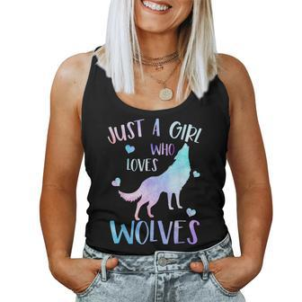 Just A Girl Who Loves Wolves Watercolor Cute Wolf Lover Women Tank Top - Thegiftio UK