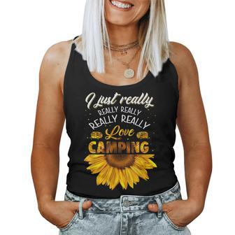 I Just Really Really Love Camping Sunflower Women Tank Top - Monsterry DE