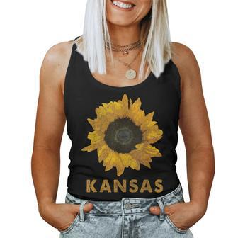 Kansas State Flower Sunflower Print Vintage Style Women Tank Top - Monsterry DE