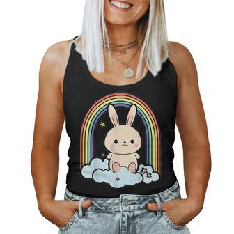 Kawaii Bunny Rabbit On A Rainbow Cloud Cute Animal Lover Women Tank Top - Monsterry DE