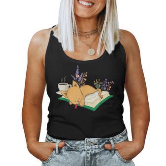 Kawaii Cat Women's Cat Books Flowers Women Tank Top - Seseable