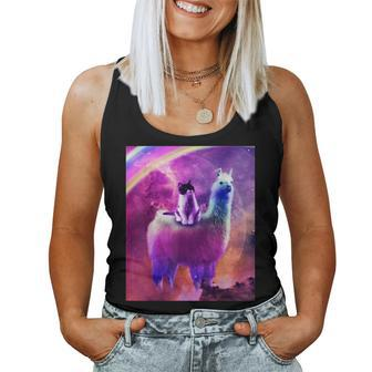 Kitty Cat Riding On Rainbow Llama In Space Women Tank Top - Monsterry AU