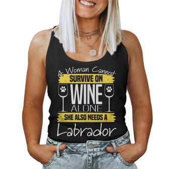 Labrador Dog Lab Lover Dog & Wine Saying Pun Quote Women Tank Top - Monsterry CA