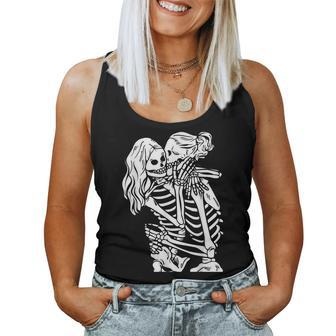 Lesbian Couple Lgbtq Pride Of Woman Skeletons Lovers Kissing Women Tank Top - Monsterry