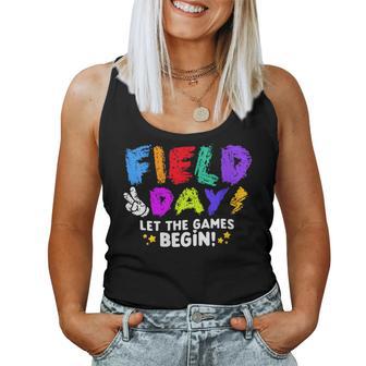 Let The Games Begin Orange Yellow Red Blue Field Day Teacher Women Tank Top - Seseable