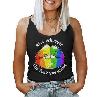 Lgbt Rainbow Flag Kiss Whoever The Fuck You Want Lips Women Tank Top - Monsterry UK