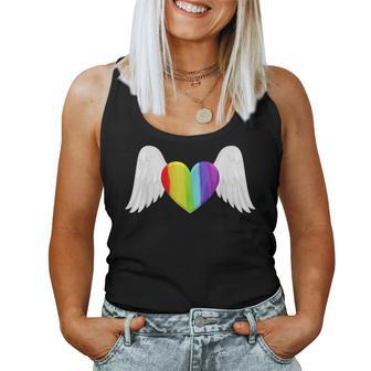 Lgbt Rainbow Heart With Angel Wings Lesbian Gay Pride Women Tank Top - Monsterry