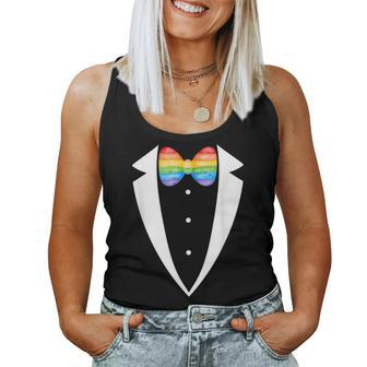 Lgbtq Tuxedo Rainbow Tuxedo Suspenders Gay Pride Month Women Tank Top - Monsterry AU