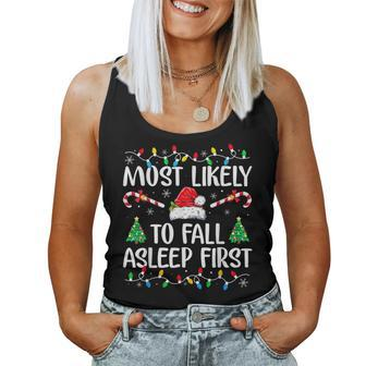 Most Likely To Fall Asleep First Xmas Family Women Tank Top - Monsterry AU