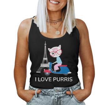 I Love Paris Cute France Themed Cat For Girls Women Women Tank Top - Monsterry