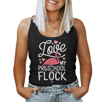 Love My Preschool Flock Flamingo Teacher Pre-K Gang Women Tank Top - Monsterry UK