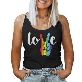 Love Win Rainbow Peace Sign Lesbian Gay Lgbtq Flag Pride Women Tank Top - Monsterry UK