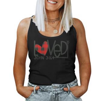 Loved John 316 Plaid Heart Christian Valentines Day Women Tank Top - Monsterry