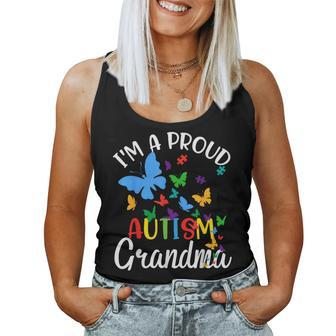 I M A Proud Autism Grandma Butterflies Autism Awareness Women Tank Top - Seseable