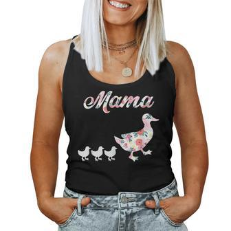 Mama Duck Mama Duck And 3 Ducklings Floral Mom Of 3 Women Tank Top - Monsterry CA