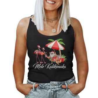 Mele Kalikimaka Santa Flamingo Tropical Christmas Hawaiian Women Tank Top | Mazezy