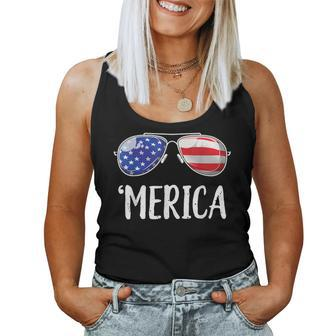 Merica Sunglasses 4Th Of July Usa American Flag Women Tank Top - Monsterry