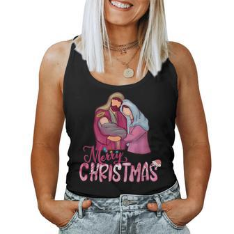 Merry Christmas Christian Pink Nativity Christmas Jesus Women Tank Top | Mazezy