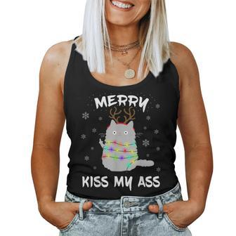 Merry Kissmyass Christmas Theme Cat Lovers For Cat Mum Women Tank Top - Monsterry