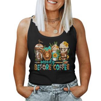 Moody Before Coffee Western Longhaired Cow Highland Cow Women Tank Top | Mazezy