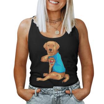 Mother's Day Tattoo I Love Mom Golden Retriever Tattooed Women Tank Top - Monsterry CA