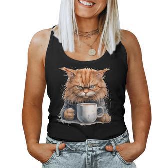 Motif Chat En Colère Amusant Et Café Women Tank Top - Cadeauxyz