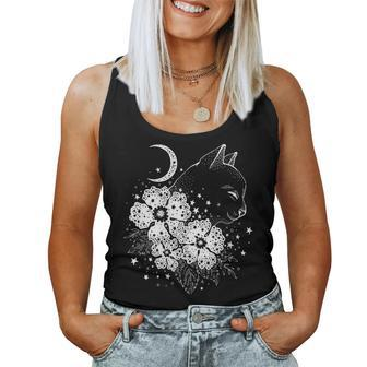 Mystic Cat With Moon And Flowers Astrology Esoteric Cat Women Tank Top - Monsterry CA
