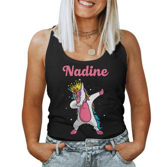 Nadine Name Personalized Birthday Dabbing Unicorn Queen Women Tank Top - Monsterry