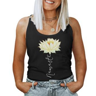 Namaste Yoga Saying Yellow White Lotus Flower Boho Zen Women Tank Top - Monsterry UK