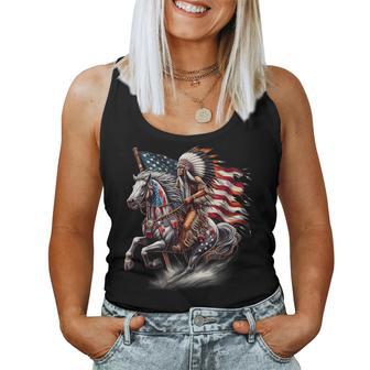 Native American Day Flag Indian Riding Horse 4Th Of July Women Tank Top - Monsterry UK